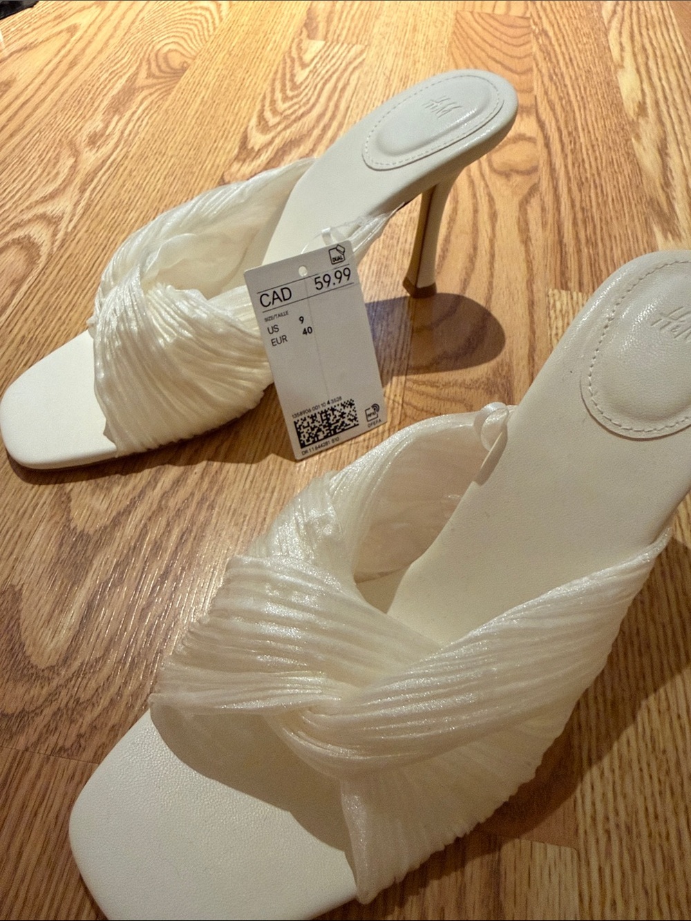 H&M Ruched Cream Heeled Slide Sandals